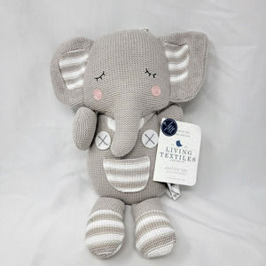 LIVING TEXTILES Australia Knitted Theodore Elephant Gray/White Plush Rattle 14"